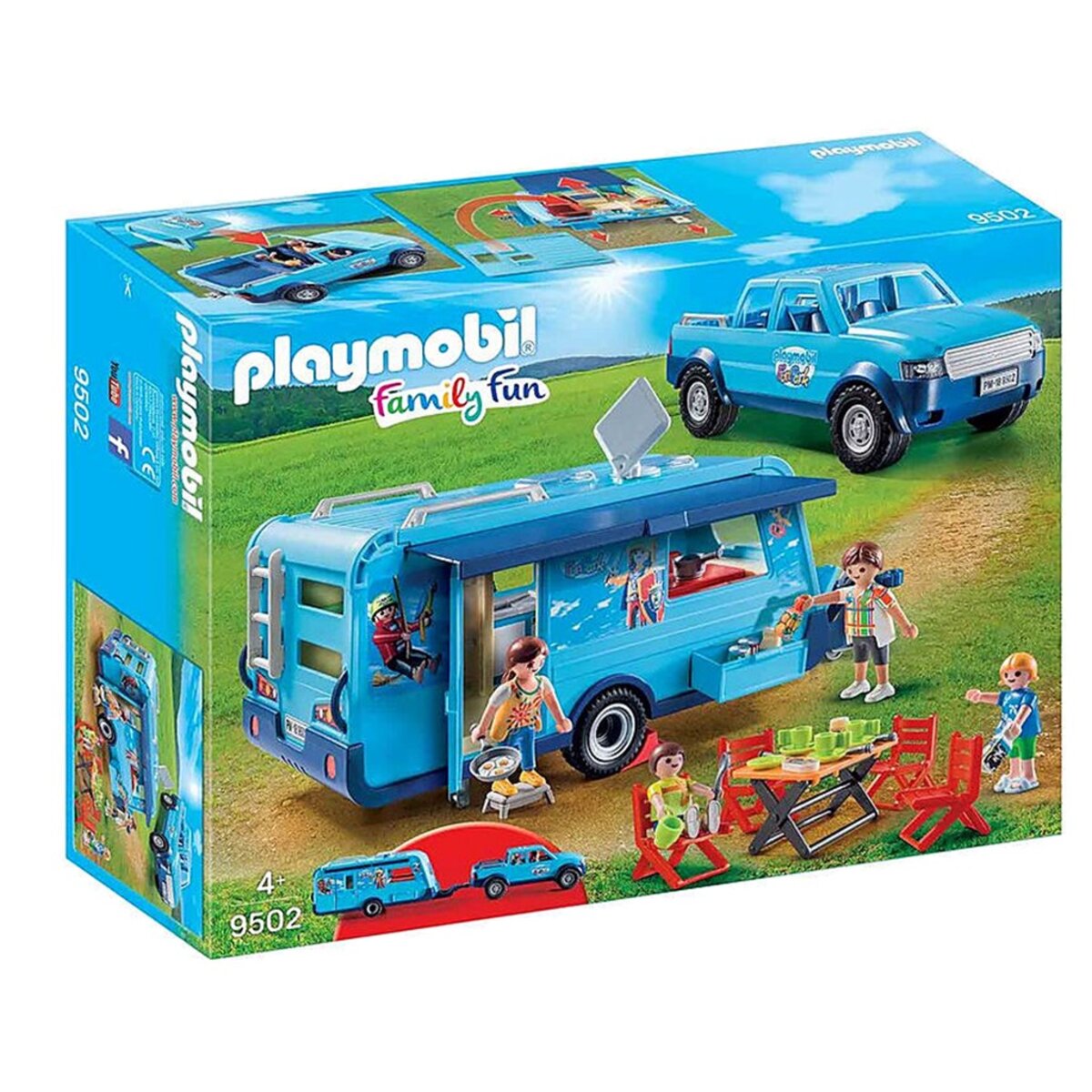PLAYMOBIL 9502 Family Fun - Famille avec Voiture et Caravane - La Poste