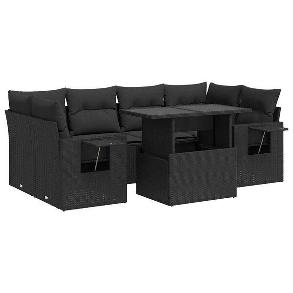 vidaXL Salon de jardin 7 Pièces avec coussins noir résine tressée