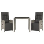 vidaXL Ensemble à manger de jardin 3 Pièces coussins gris résine tressée
