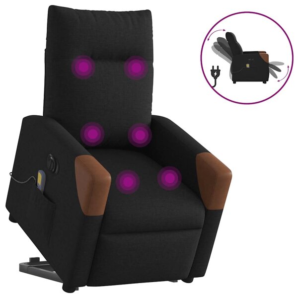 vidaXL Fauteuil inclinable de massage électrique Noir Tissu
