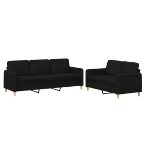 vidaXL Ensemble de canapés 2 Pièces avec coussins Noir Tissu