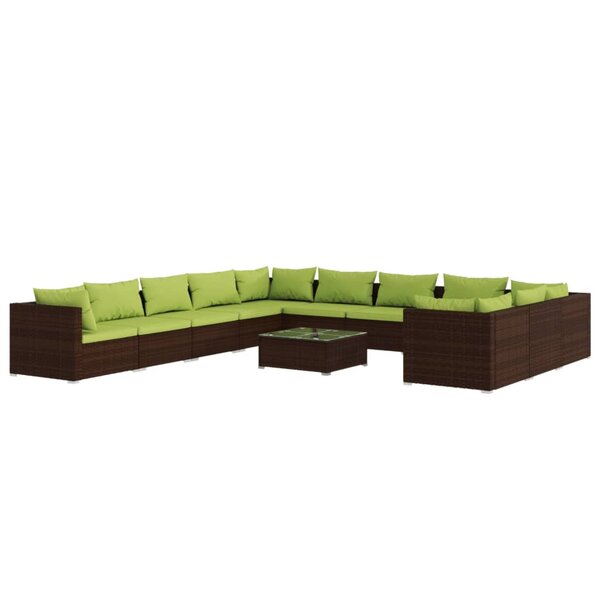 vidaXL Salon de jardin 12 Pièces avec coussins Résine tressée Marron