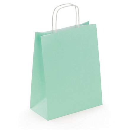 Sac kraft lisse vert d'eau à poignées torsadées raja 24 x 31 x 12 cm (lot de 50)