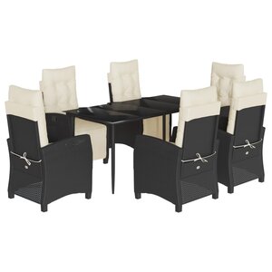 vidaXL Ensemble à manger de jardin coussins 7Pièces Noir Résine tressée