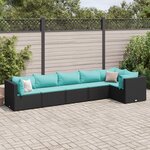 vidaXL Salon de jardin 6 Pièces avec coussins Noir Résine tressée
