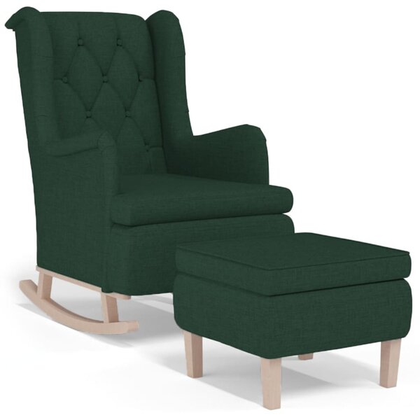 vidaXL Fauteuil avec pieds à bascule et tabouret Vert foncé Tissu