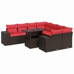 vidaXL Salon de jardin avec coussins 9Pièces marron résine tressée acacia