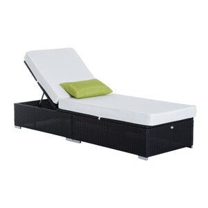 Bain de soleil transat grand confort 195L x 68l x 31H cm dossier inclinable multi-positions matelas épaisseur 10 cm crème résine tressée 4 fils noir