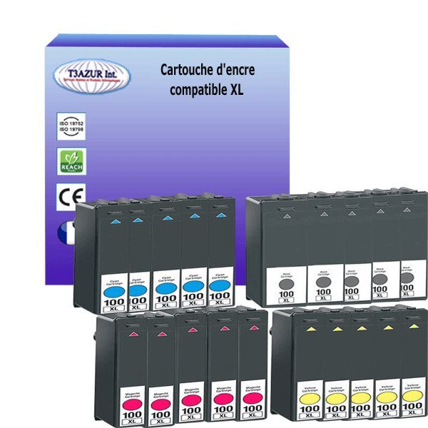 20 Cartouches compatibles avec Lexmark 100XL remplace Lexmark S300, S301, S305, S400, S405, S505, S600, S602
