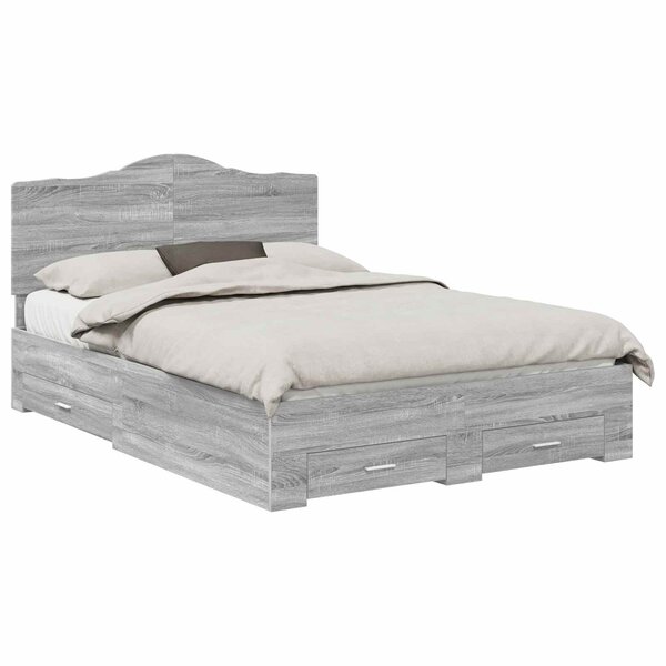 vidaXL Cadre de lit Gris Sonoma 140 x 200 cm Bois d'ingénierie
