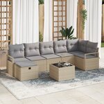 Ensemble de Canapé de Jardin 8 Pièces avec Coussin Beige Rattan Synthétique
