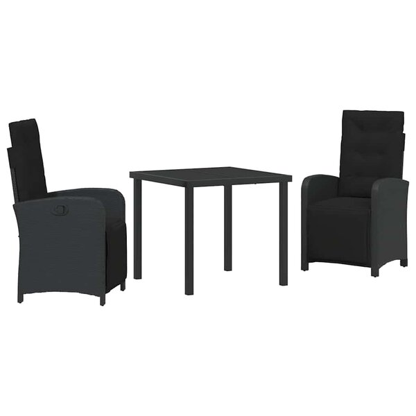vidaXL Ensemble de salle à manger pour jardin 3 Pièces Noir polyrotin