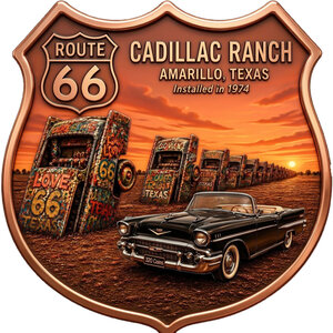 Monnaie CADILLAC RANCH Rt 66 1 Oz Medaille Cuivre 2026 (PRÉCOMMANDE)