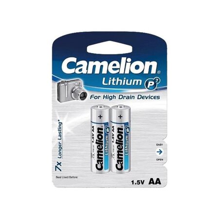 Pack 2 piles Lithium LR06 AA Ultra Long life CAMELION