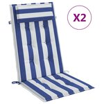 vidaXL Coussins de chaise à dossier haut lot de 2 rayures bleu/blanc