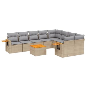 vidaXL Salon de jardin avec coussins 10 Pièces beige résine tressée