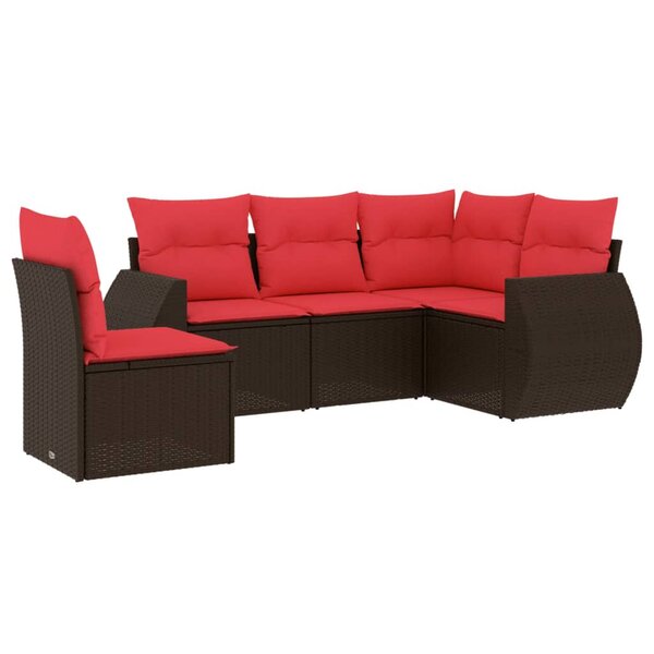 vidaXL Salon de jardin avec coussins 5 Pièces marron résine tressée