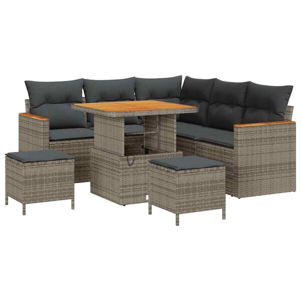 vidaXL Ensemble de canapé de jardin avec coussin 8 Pièces Gris Poly rotin