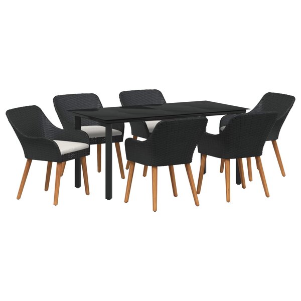 vidaXL Ensemble de salle à manger pour jardin 7 Pièces Noir polyrotin