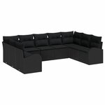 vidaXL Ensemble de canapé de jardin 9 Pièces Noir Poly rotin