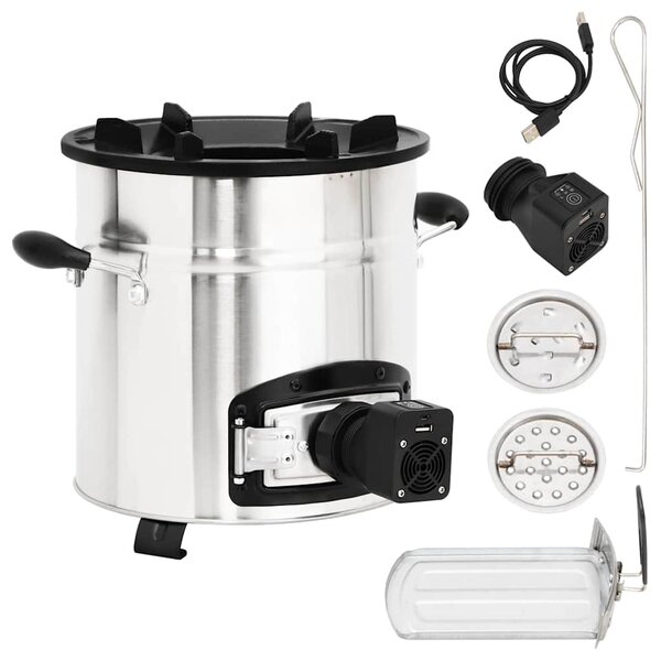 vidaXL Poêle à bois avec ventilateur USB Argenté 35 5x26x28 cm Inox
