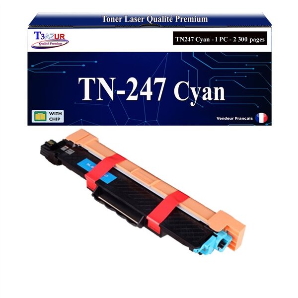 T3AZUR - Toner compatible avec Brother TN247 Cyan  pour Brother HL-L3210CW  HL-L3230CDW Noire - 3 000 pages - T3AZUR