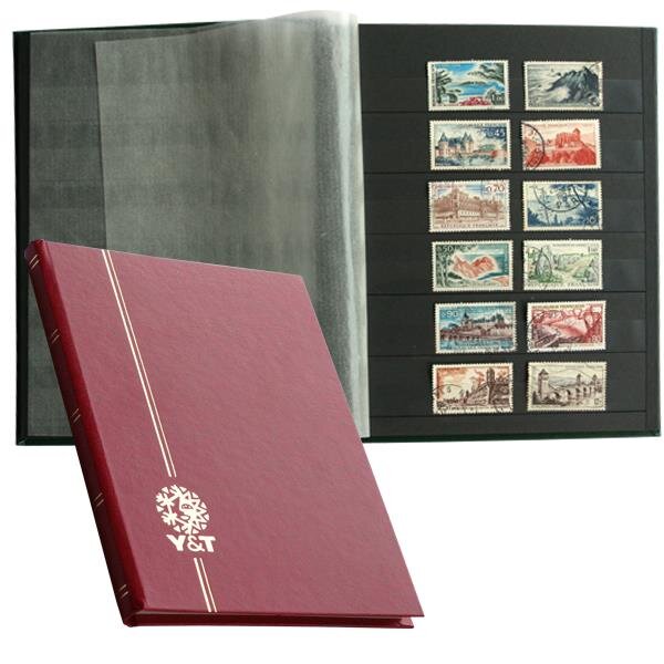 PERFECTA : Classeur fixe pour timbres (Petit modèle-Pages Noires-32p. Grenat)
