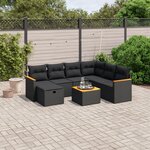 vidaXL Salon de jardin 8 Pièces avec coussins noir résine tressée