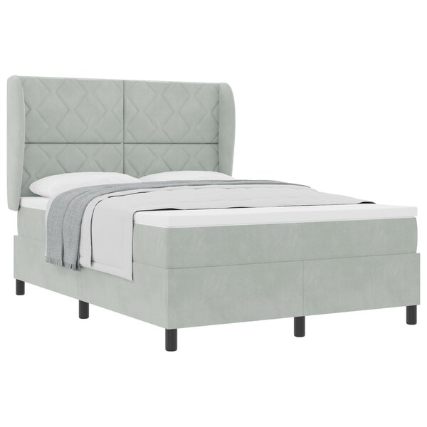 Lit box spring vidaXL avec matelas Gris clair 140x200 cm Velours