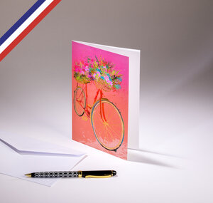 Carte double carnet de couleurs créée et imprimée en france sur papier certifié pefc - vélo fleuri