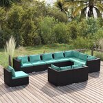 vidaXL Salon de jardin 10 Pièces avec coussins Résine tressée Noir