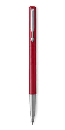 PARKER Vector stylo roller, rouge avec attributs chromés, pointe moyenne, encre bleue, coffret cadeau