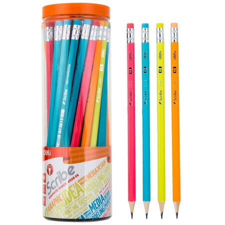 Boîte de 50 crayons graphite hb corps couleur bout gomme x 8 deli