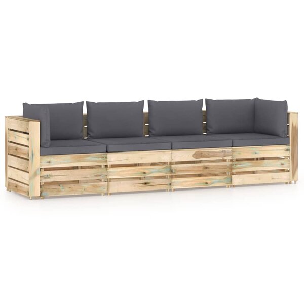 vidaXL Canapé de jardin 4 places avec coussins bois imprégné de vert