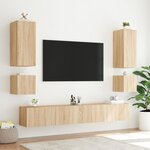 vidaXL Meuble TV muraux 6 Pièces avec lumières LED chêne sonoma