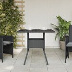 vidaXL Table de jardin dessus en verre noir 80x80x75 cm résine tressée