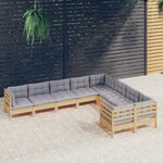 vidaXL Salon de jardin 9 Pièces avec coussins gris Bois de pin