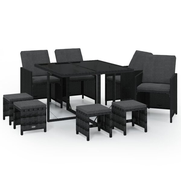 vidaXL Ensemble à manger de jardin coussins 9Pièces Résine tressée Noir