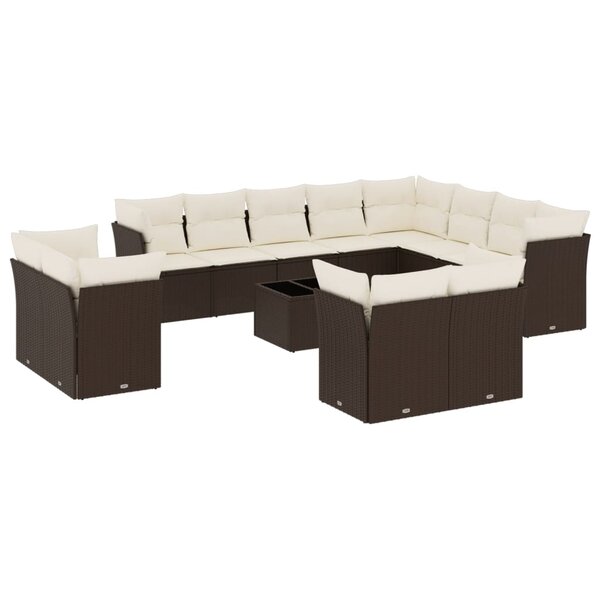 vidaXL Salon de jardin avec coussins 13 Pièces marron résine tressée