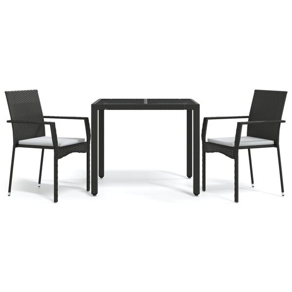 vidaXL Ensemble à manger de jardin avec coussins 3 Pièces Noir