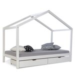 Lit D'Enfant avec matelas 90x200 Lit Maison Lit Cabane Lit Montessori Lit Bois Blanc Tiroir