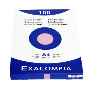 Étui de 100 fiches bristol uni non perforé 210x297mm Rose EXACOMPTA