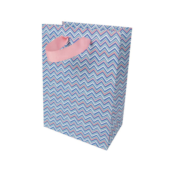 Sac cadeau petit format chevrons bleus et roses - draeger paris