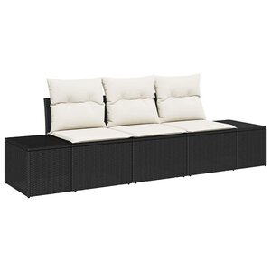 vidaXL Ensemble de Canapés avec coussin 3 Pièces Noir polyrotin