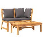 vidaXL Salon de jardin 3Pièces et coussin gris foncé Bois d'acacia solide
