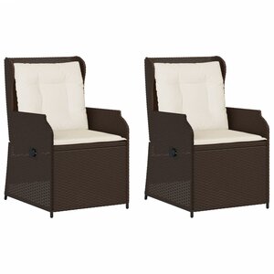 vidaXL Chaises inclinables de jardin lot de 2 et coussins marron rotin