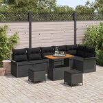 vidaXL Ensemble de canapé de jardin avec coussin 9 Pièces Noir