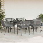 vidaXL Ensemble à manger jardin coussins 7 Pièces gris poly rotin verre