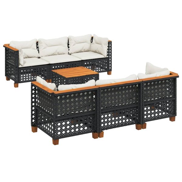 vidaXL Salon de jardin 7 Pièces avec coussins noir résine tressée