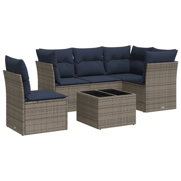 vidaXL Salon de jardin 6 Pièces avec coussins gris résine tressée